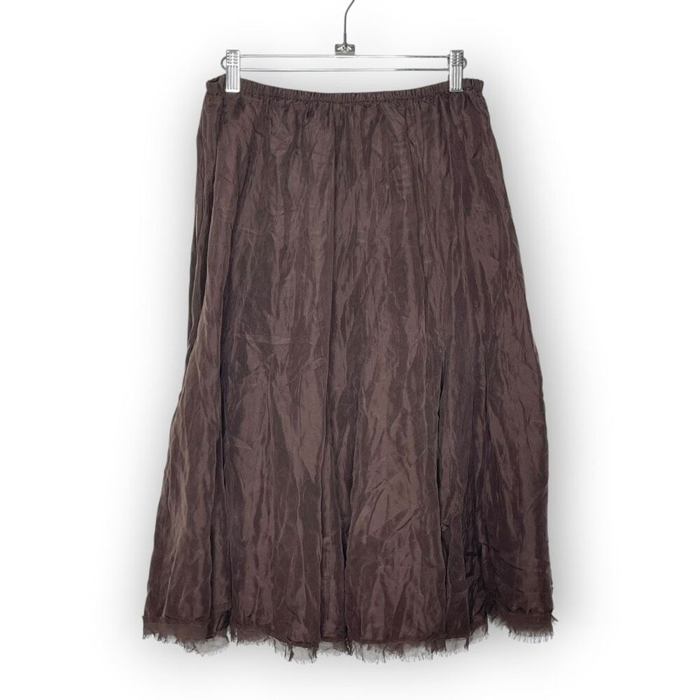 Karen Kane Brown Skirt 100% Silk Crinkle A Line Flowy Fairy Grunge Women’s Small